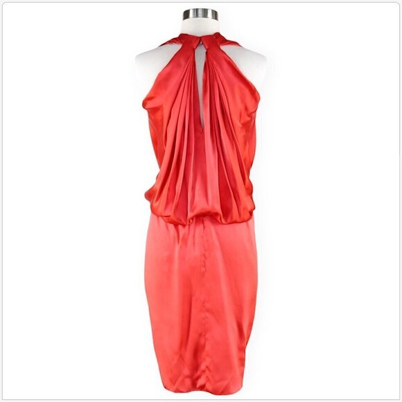 Lanvin Pink Geranium Knotted Draped Fluid Silk Satin Blouson Dress NEW NWOT 34 - Picture 8 of 11